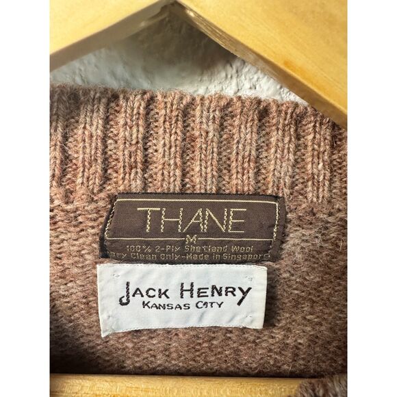 70s patchwork shetland wool M unisex vintage Jack Henry sweater grandpa preppy - Picture 2 of 9